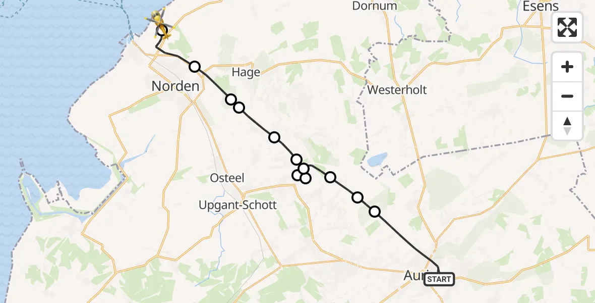 Flugroute Ambulanzhubschrauber Aurich - Norden-Norddeich Flughafen, 12 Juli 2026, 08:15