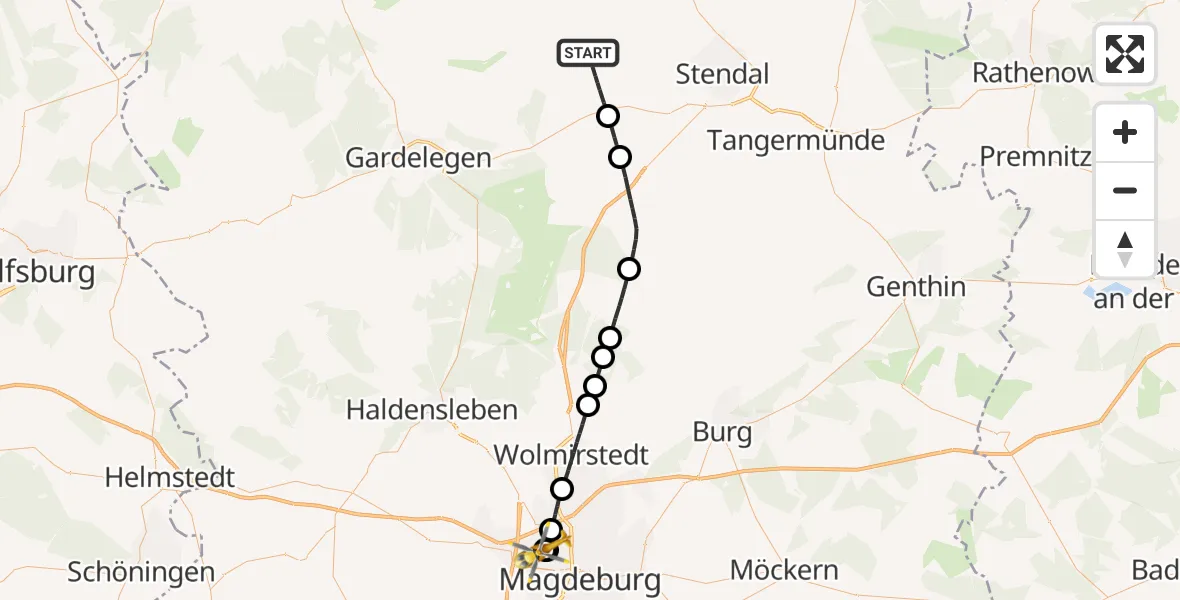 Flugroute Rettungshubschrauber Bismark (Altmark) - Magdeburg Hospital, 12 Juli 2026, 08:26