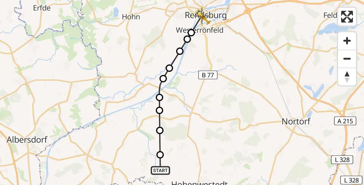 Flugroute Ambulanzhubschrauber Osterstedt - Rendsburg, 12 Juli 2026, 08:34