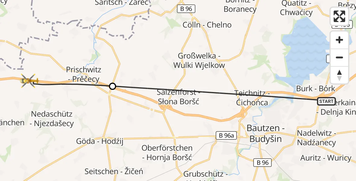 Flugroute Rettungshubschrauber Bautzen - Göda, 12 Juli 2026, 08:52