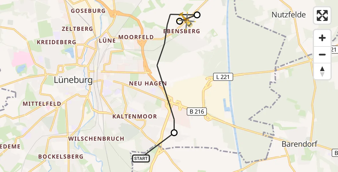 Flugroute Rettungshubschrauber Wendisch Evern - Lüneburg, 12 Juli 2026, 09:00