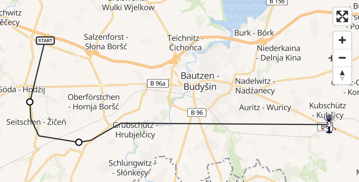 Flugroute Polizeihubschrauber Bautzen - Kubschütz, 12 Juli 2026, 09:10