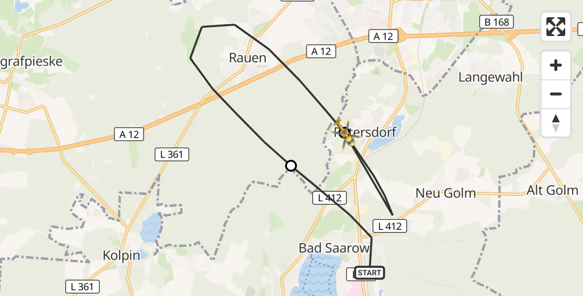Flugroute Rettungshubschrauber Bad Saarow - Bad Saarow, 12 Juli 2026, 09:13