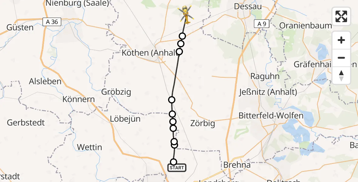 Flugroute Rettungshubschrauber Landsberg - Osternienburger Land, 12 Juli 2026, 09:23