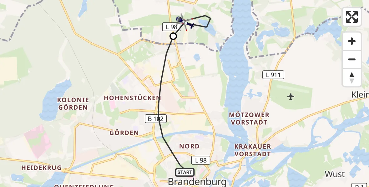 Flugroute Polizeihubschrauber Brandenburg an der Havel - Beetzsee, 12 Juli 2026, 09:25