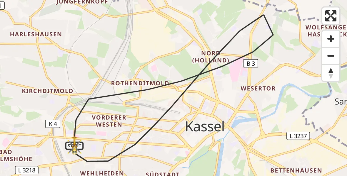 Flugroute Rettungshubschrauber Kassel - Kassel, 12 Juli 2026, 09:26