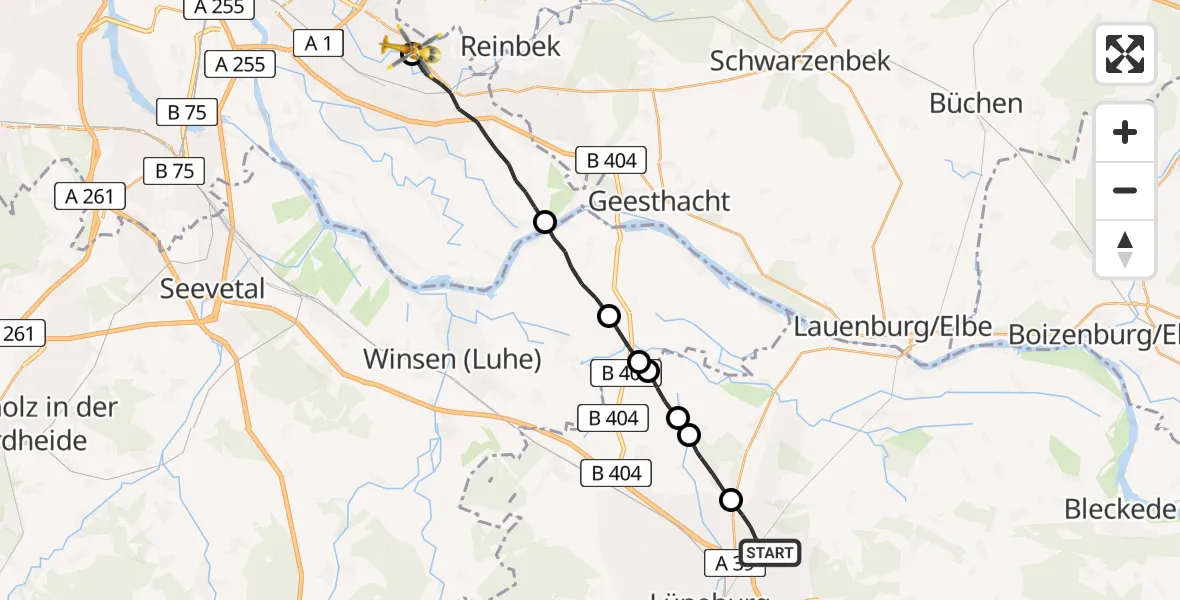 Flugroute Rettungshubschrauber Adendorf - Christoph Hansa ADAC Hubschrauberlandeplatz, 12 Juli 2026, 09:27