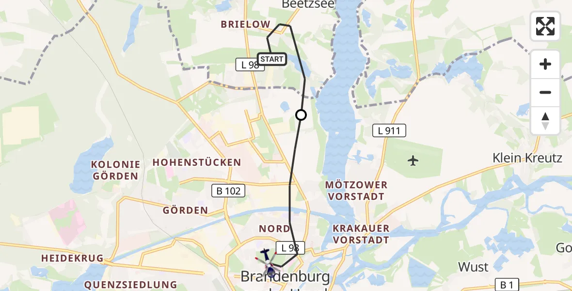 Flugroute Polizeihubschrauber Beetzsee - Brandenburg an der Havel, 12 Juli 2026, 09:31