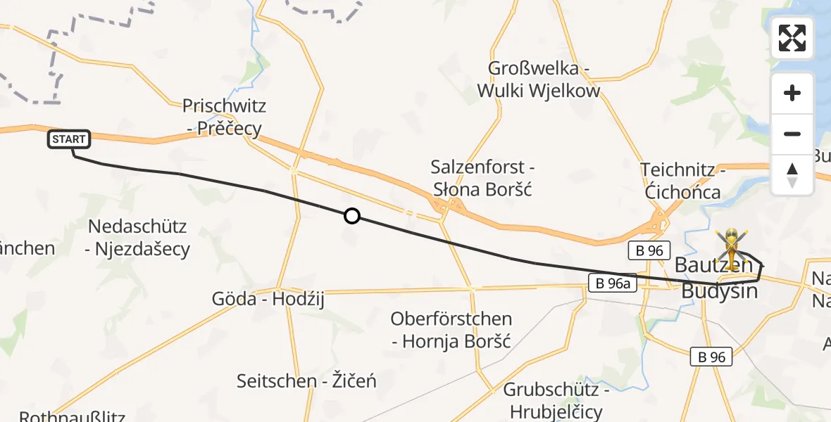 Flugroute Rettungshubschrauber Göda - Bautzen, 12 Juli 2026, 09:33