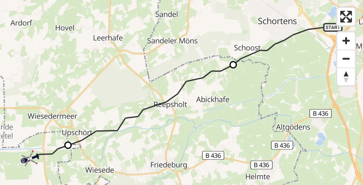 Flugroute Polizeihubschrauber Schortens - Wiesmoor, 12 Juli 2026, 09:48