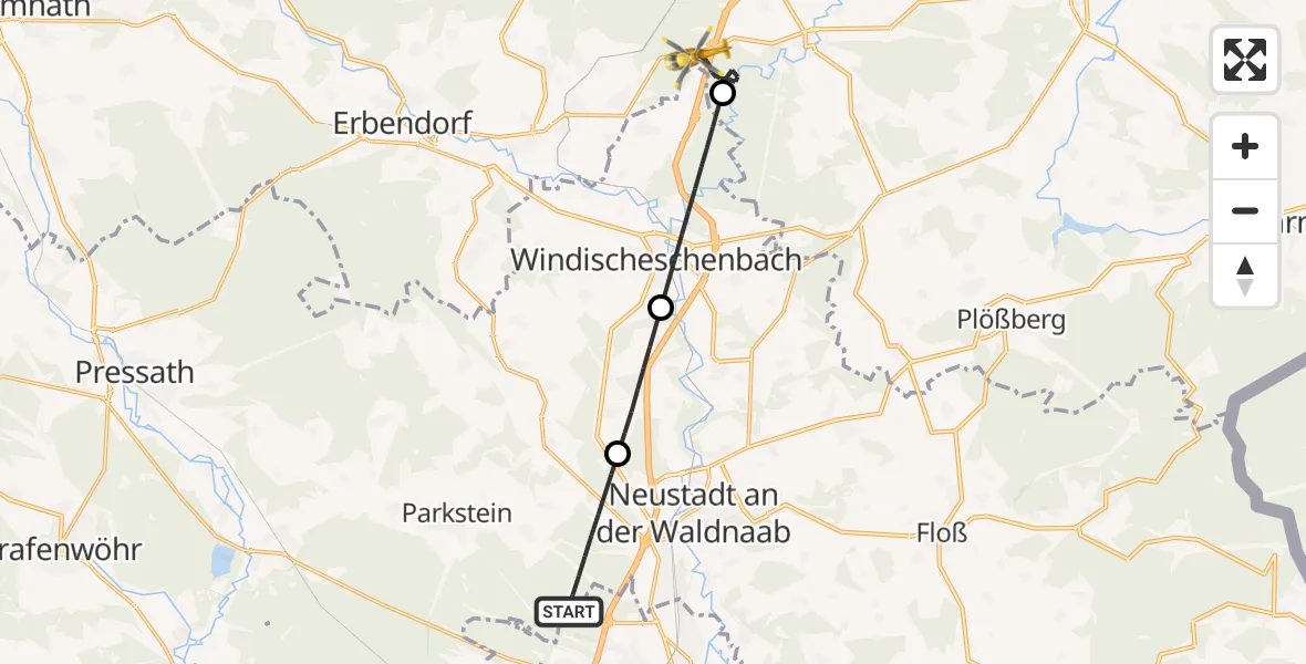Flugroute Ambulanzhubschrauber Altenstadt a.d.Waldnaab - Falkenberg, 12 Juli 2026, 09:50