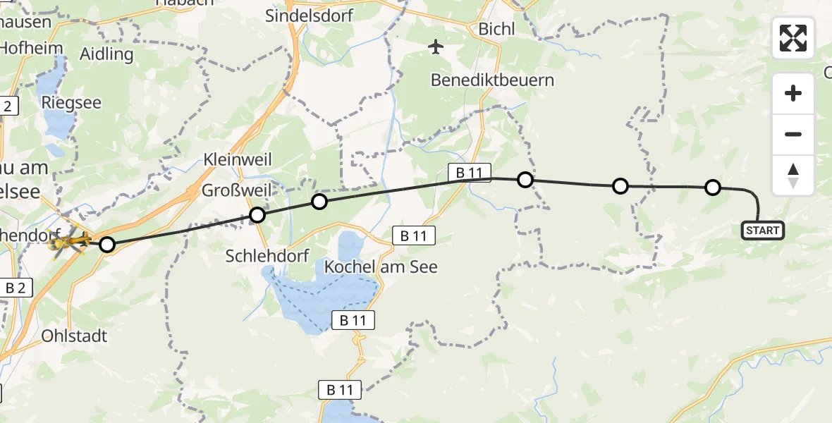 Flugroute Rettungshubschrauber Lenggries - Ohlstadt Flugplatz, 12 Juli 2026, 09:50
