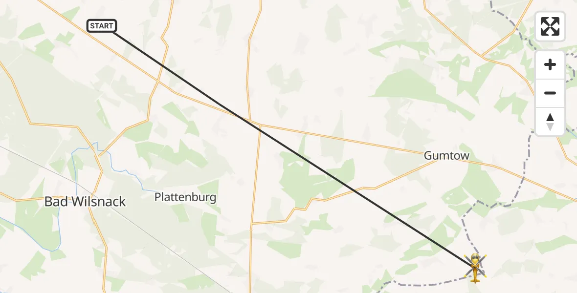 Flugroute Rettungshubschrauber Plattenburg - Gumtow, 12 Juli 2026, 09:58