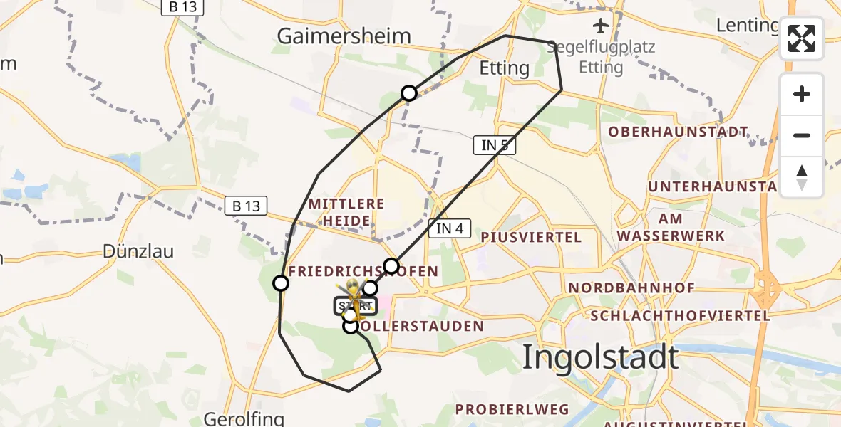 Flugroute Rettungshubschrauber Ingolstadt Hospital - Ingolstadt Hospital, 12 Juli 2026, 10:08