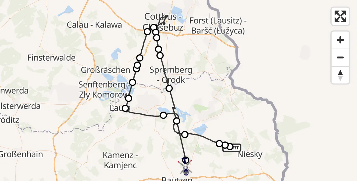 Flugroute Polizeihubschrauber Quitzdorf am See - Großdubrau, 12 Juli 2026, 10:12
