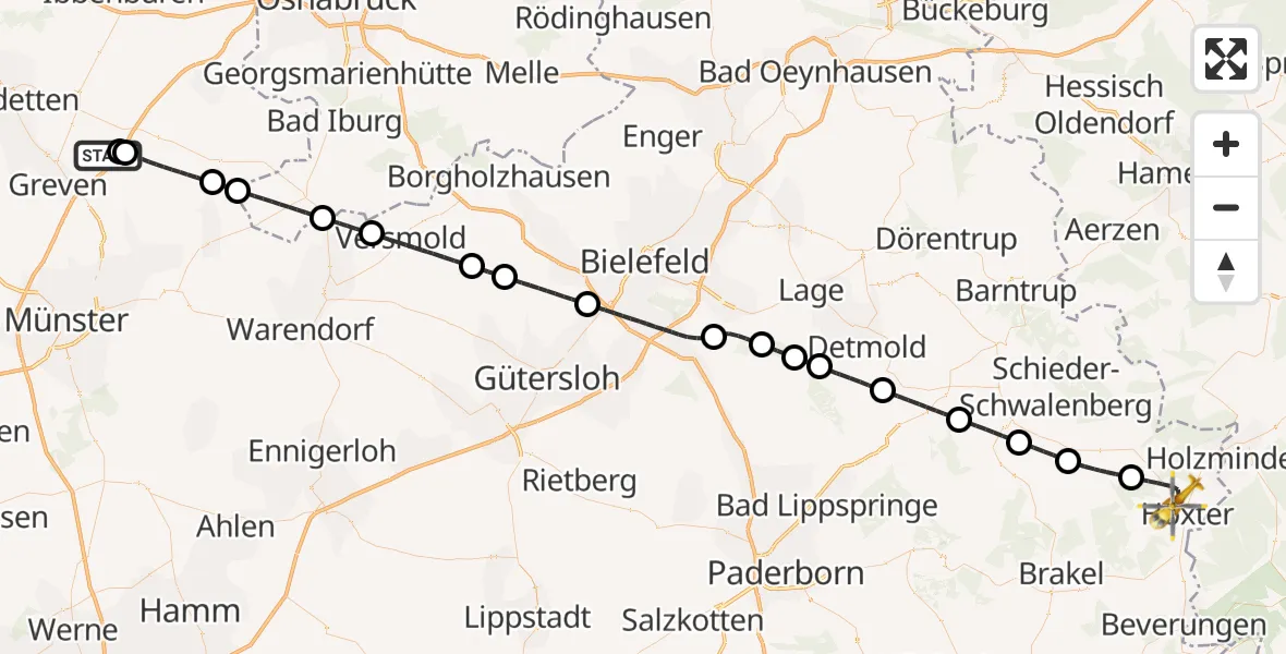 Flugroute Ambulanzhubschrauber Christoph  Westfalen-ADAC - Höxter, 12 Juli 2026, 10:14