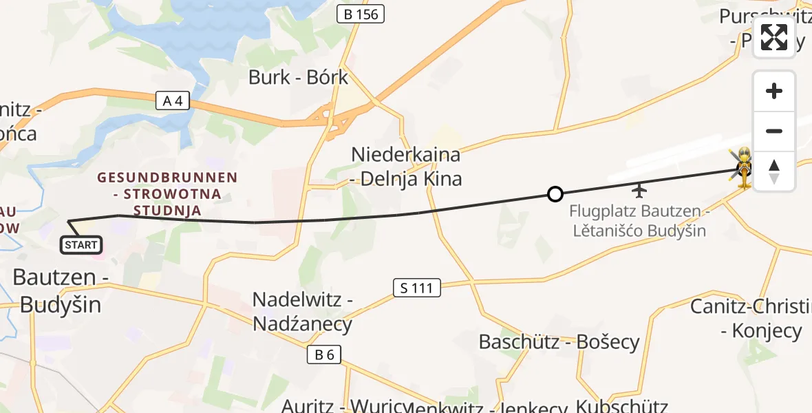 Flugroute Rettungshubschrauber Bautzen - Bautzen Flugplatz, 12 Juli 2026, 10:21