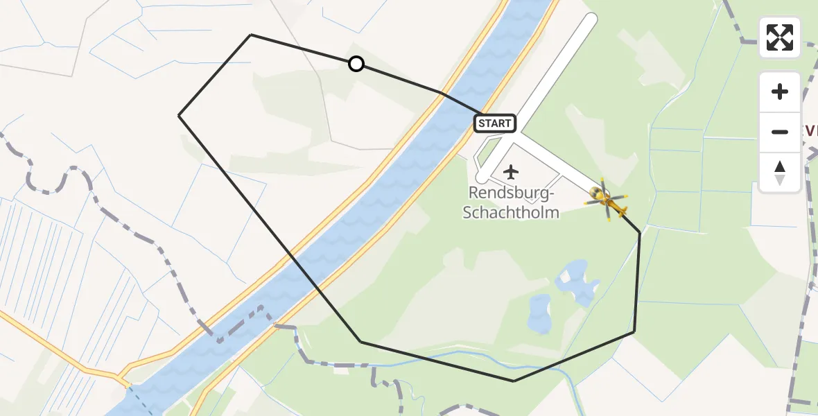 Flugroute Ambulanzhubschrauber Rendsburg-Schachtholm Flugplatz - Hörsten, 12 Juli 2026, 10:37