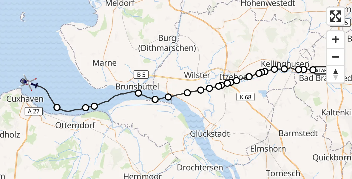 Flugroute Polizeihubschrauber Hitzhusen - Cuxhaven, 12 Juli 2026, 10:44