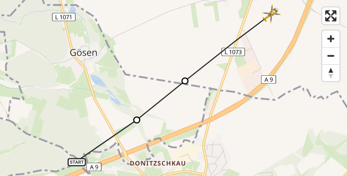 Flugroute Rettungshubschrauber Eisenberg - Heideland, 12 Juli 2026, 10:47