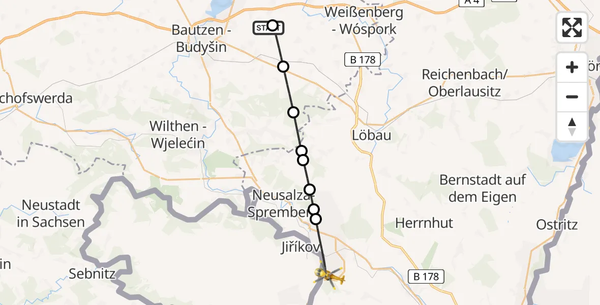 Flugroute Rettungshubschrauber Bautzen Flugplatz - Ebersbach-Neugersdorf, 12 Juli 2026, 10:51