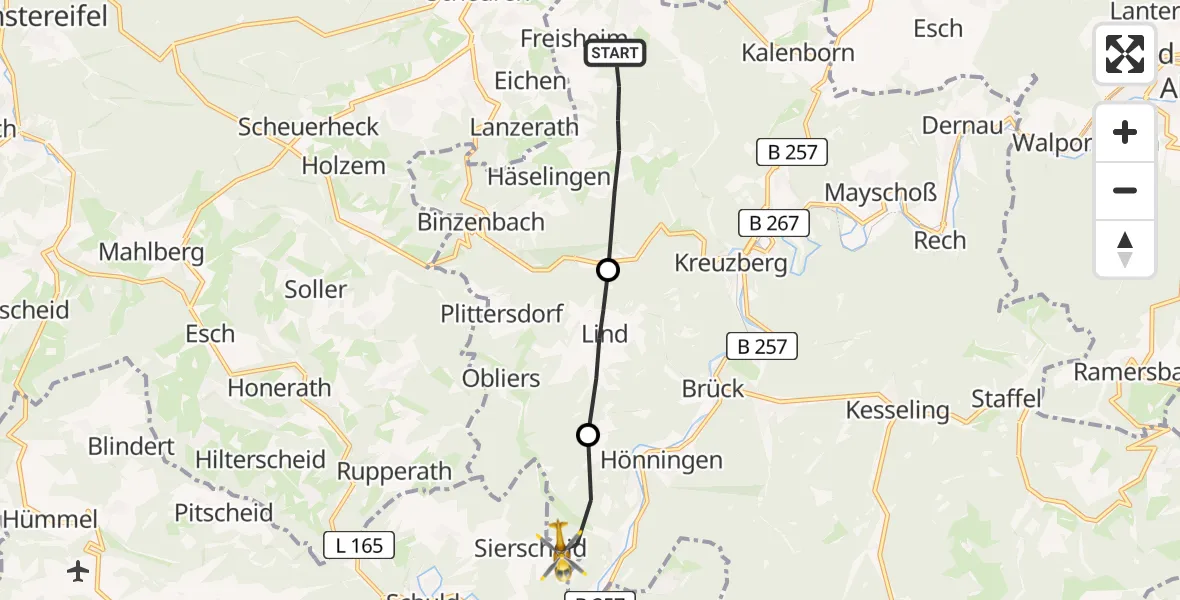 Flugroute Ambulanzhubschrauber Berg - Hönningen, 12 Juli 2026, 10:58
