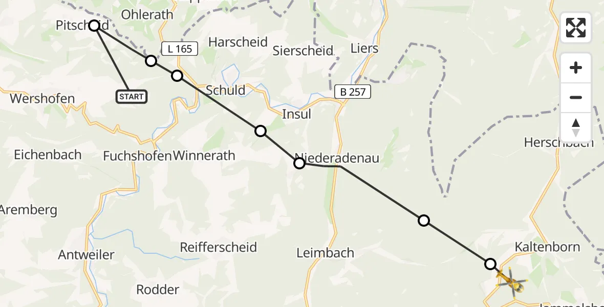 Flugroute Ambulanzhubschrauber Wershofen - Kaltenborn, 12 Juli 2026, 11:16