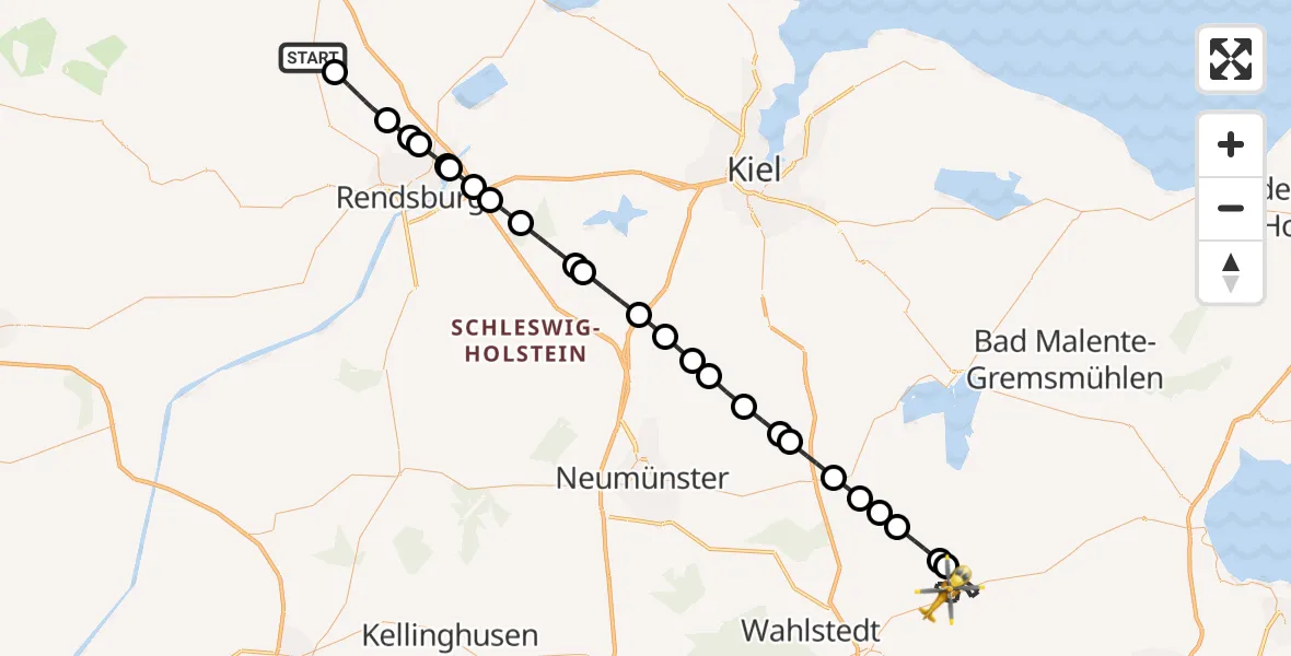 Flugroute Ambulanzhubschrauber Kropp - Wensin, 12 Juli 2026, 11:42
