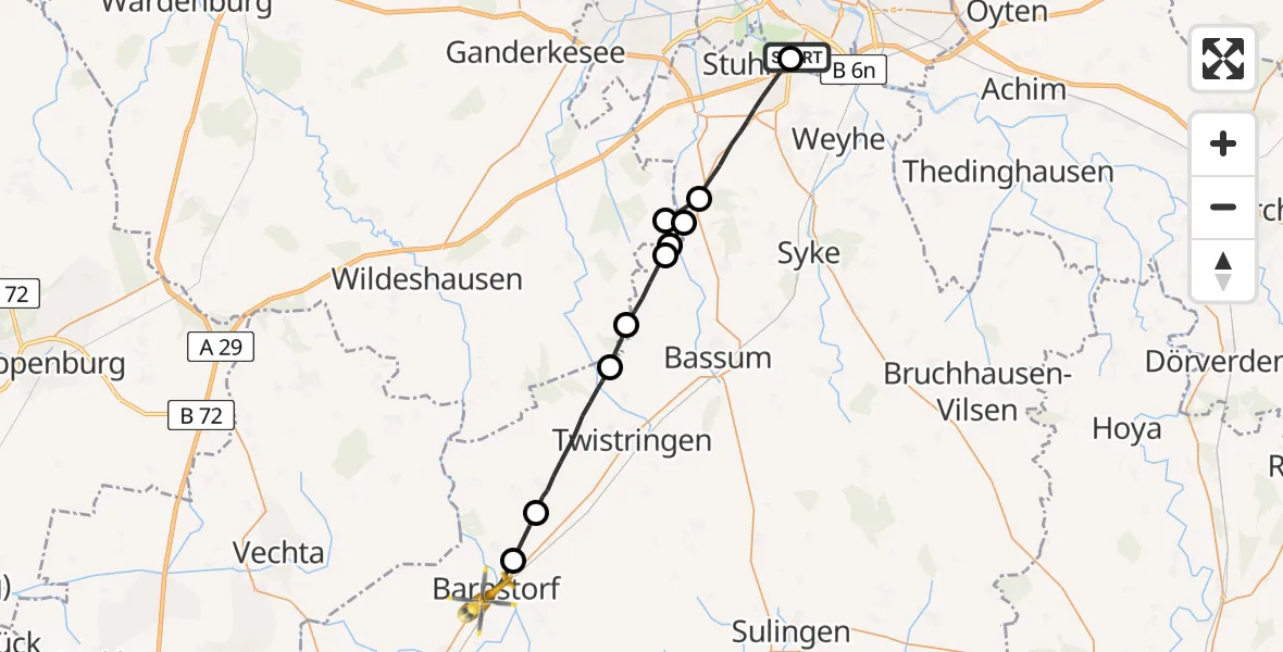 Flugroute Rettungshubschrauber Bremen - Barnstorf, 12 Juli 2026, 12:03