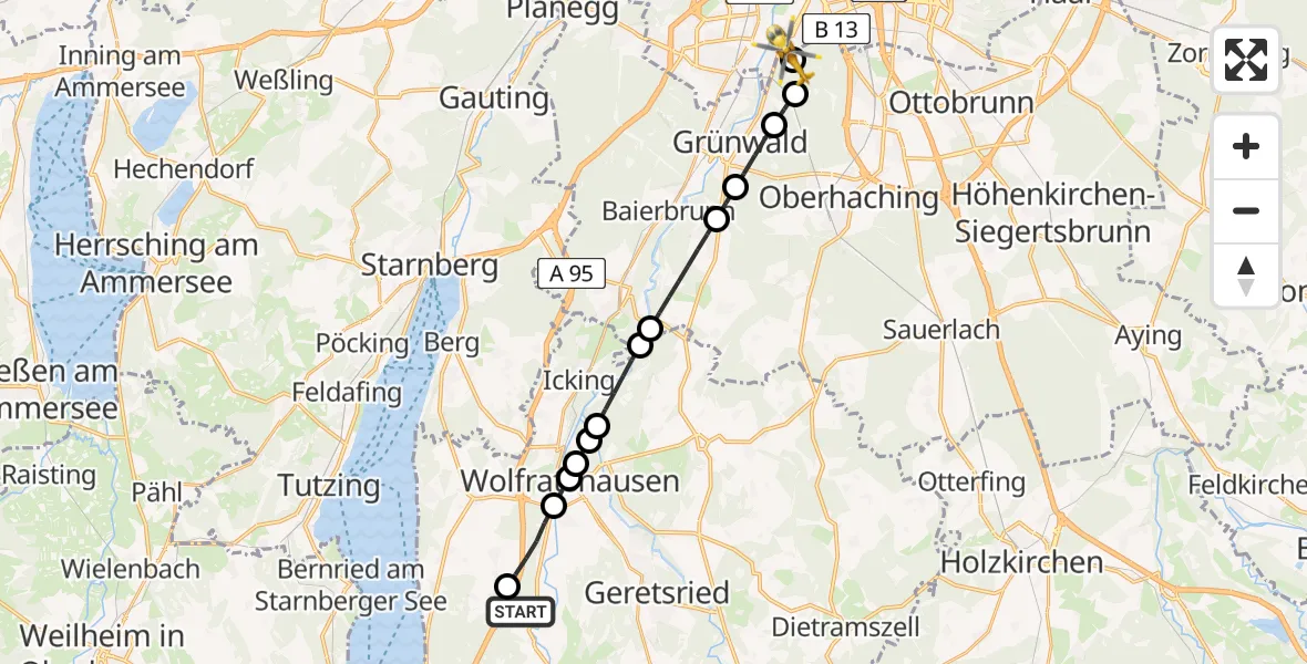 Flugroute Rettungshubschrauber Eurasburg - ADAC Air Rescue Center Hubschrauberlandeplatz (Christoph 1), 12 Juli 2026, 12:07
