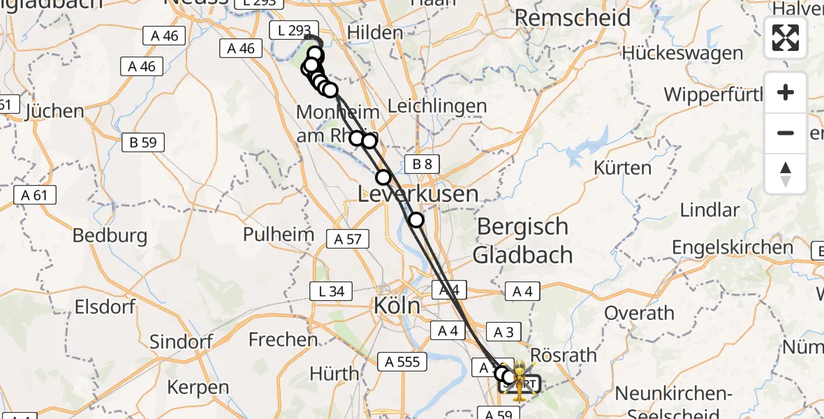 Flugroute Ambulanzhubschrauber Köln Bonn Flughafen - Köln Bonn Flughafen, 12 Juli 2026, 12:22