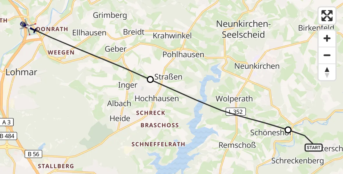Flugroute Polizeihubschrauber Ruppichteroth - Lohmar, 12 Juli 2026, 12:35