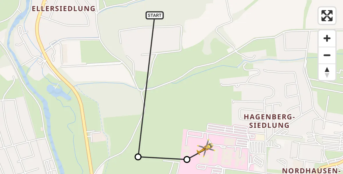 Flugroute Rettungshubschrauber Nordhausen - Südharz Hospital Nordhausen, 12 Juli 2026, 12:45