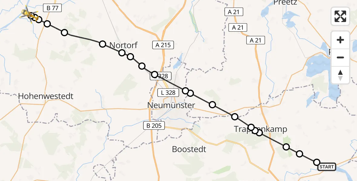 Flugroute Ambulanzhubschrauber Wensin - Hörsten, 12 Juli 2026, 12:49
