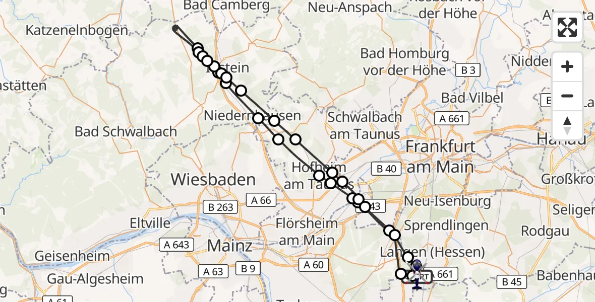 Flugroute Polizeihubschrauber Flughafen Frankfurt-Egelsbach - Flughafen Frankfurt-Egelsbach, 12 Juli 2026, 12:56