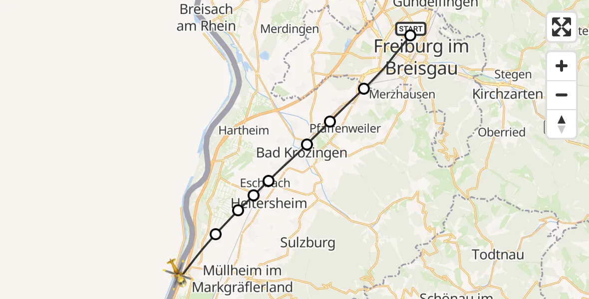Flugroute Ambulanzhubschrauber Freiburg im Breisgau Flugplatz - Neuenburg am Rhein, 12 Juli 2026, 12:56