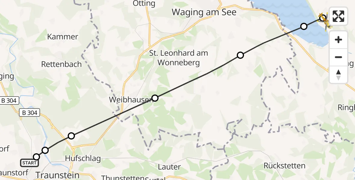Flugroute Rettungshubschrauber Traunstein Hospital - Petting, 12 Juli 2026, 13:03