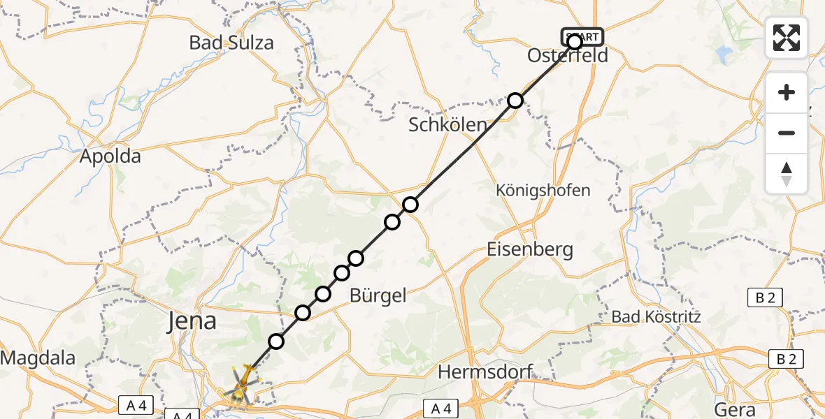 Flugroute Rettungshubschrauber Meineweh - Jena, 12 Juli 2026, 13:21