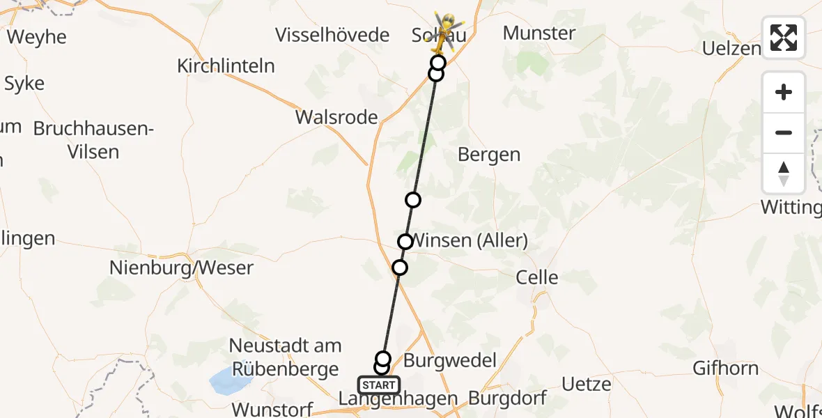 Flugroute Rettungshubschrauber Flughafen Hannover - Soltau, 12 Juli 2026, 13:29