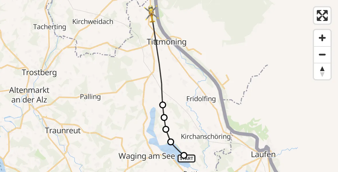 Flugroute Rettungshubschrauber Petting - Tittmoning, 12 Juli 2026, 13:31