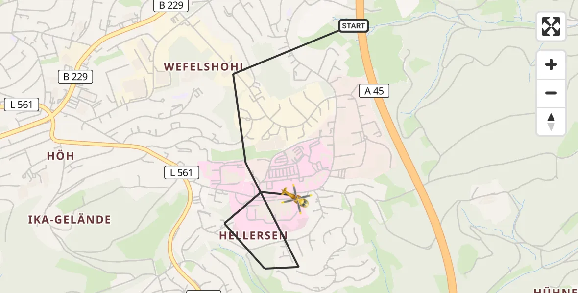Flugroute Rettungshubschrauber Lüdenscheid - Lüdenscheid, 12 Juli 2026, 13:34