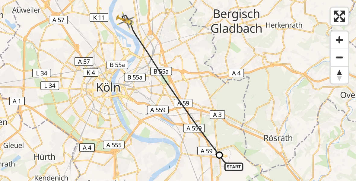 Flugroute Ambulanzhubschrauber Köln Bonn Flughafen - Köln, 12 Juli 2026, 13:47