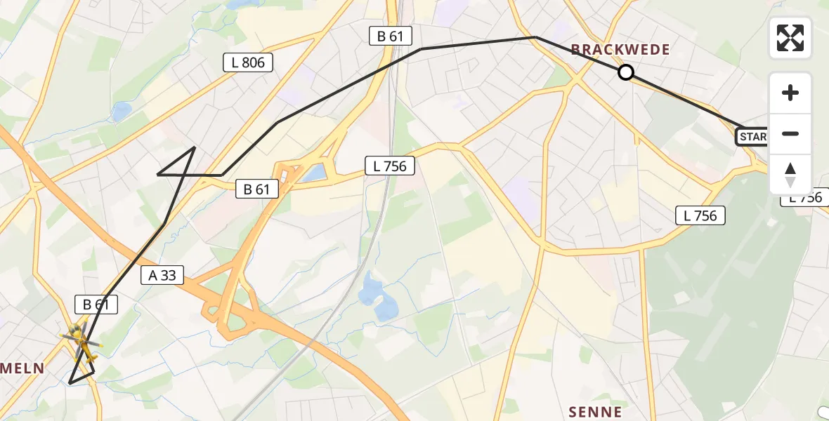 Flugroute Rettungshubschrauber Luftrettungszentrum Bielefeld - Bielefeld, 12 Juli 2026, 13:51