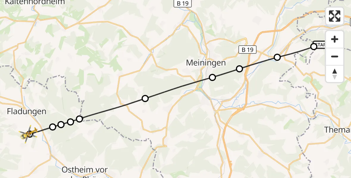 Flugroute Rettungshubschrauber Schmeheim - Sondheim v.d.Rhön, 12 Juli 2026, 13:54