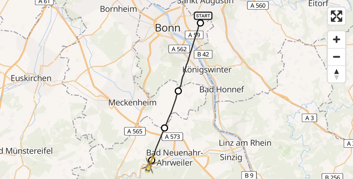 Flugroute Ambulanzhubschrauber Sankt Augustin - Bad Neuenahr-Ahrweiler, 12 Juli 2026, 13:57