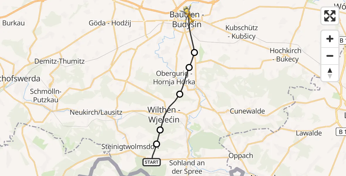 Flugroute Rettungshubschrauber Sohland a.d.Spree - Bautzen, 12 Juli 2026, 13:57