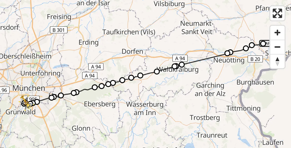 Flugroute Rettungshubschrauber Tann - ADAC Air Rescue Center Hubschrauberlandeplatz (Christoph 1), 12 Juli 2026, 13:59