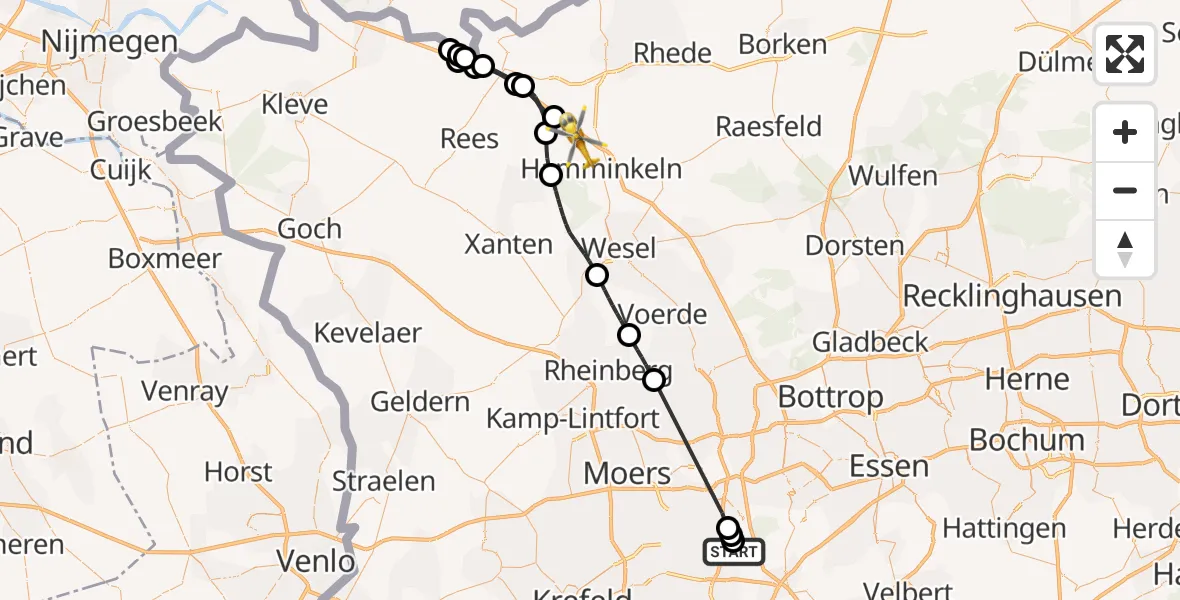 Flugroute Rettungshubschrauber Duisburg Air Rescue Hubschrauberlandeplatz (Christoph 9) - Hamminkeln, 12 Juli 2026, 14:01