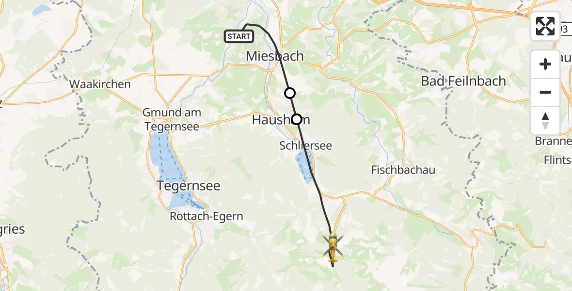 Flugroute Rettungshubschrauber Miesbach - Schliersee, 12 Juli 2026, 14:08