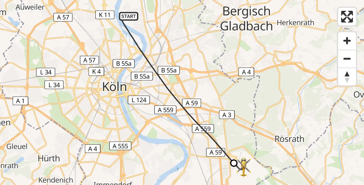 Flugroute Ambulanzhubschrauber Köln - Köln Bonn Flughafen, 12 Juli 2026, 14:18